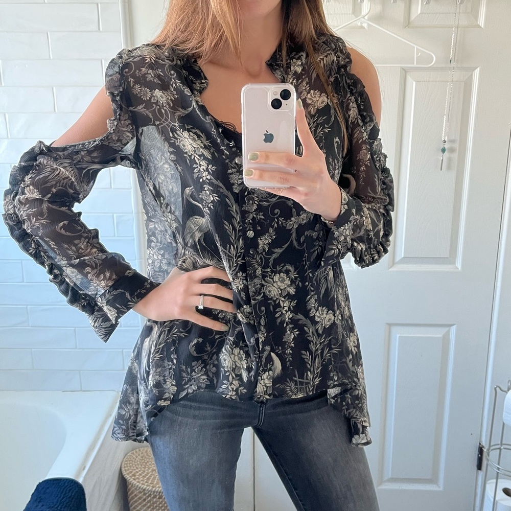 The Kooples Moonlight Loose Birdy-Print Shirt.